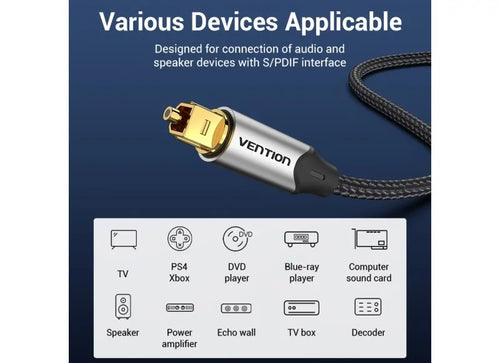 Vention Καλώδιο Ήχου Audio Optical Fiber 1.5m Aluminum Alloy Type Γκρι