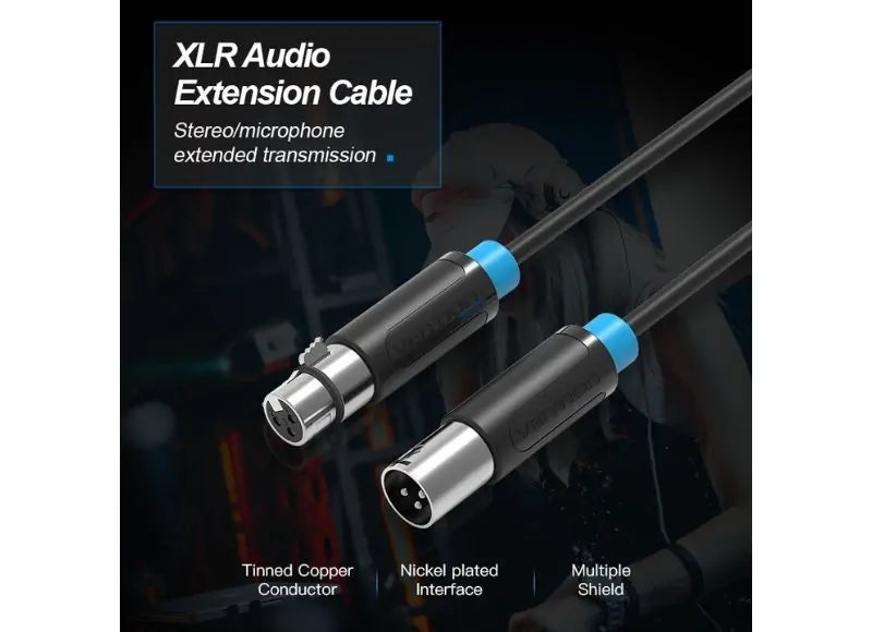 VENTION CABLE XLR MALE - XLR FEMALE 2m (BLACK)