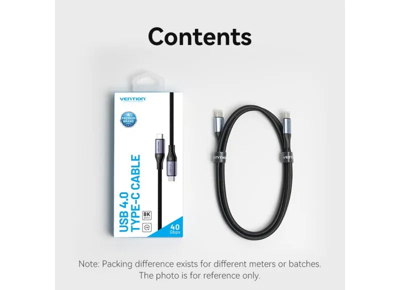 VENTION COTTON BRAIDED USB-C 4.0 MALE TO C MALE 5A CABLE 1M (ALUMINUM GRAY)