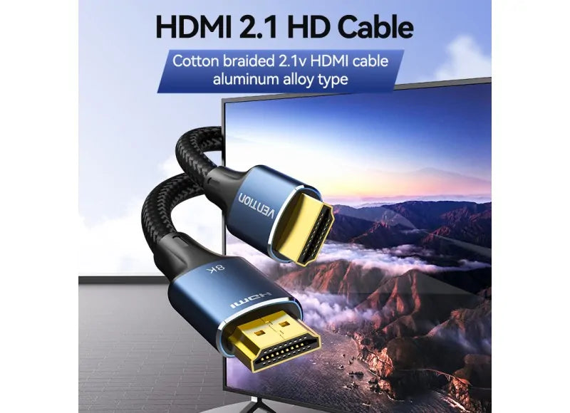 Vention Καλώδιο HDMI-A Male To Male HD 3m Cotton Braided 8K Blue Aluminum