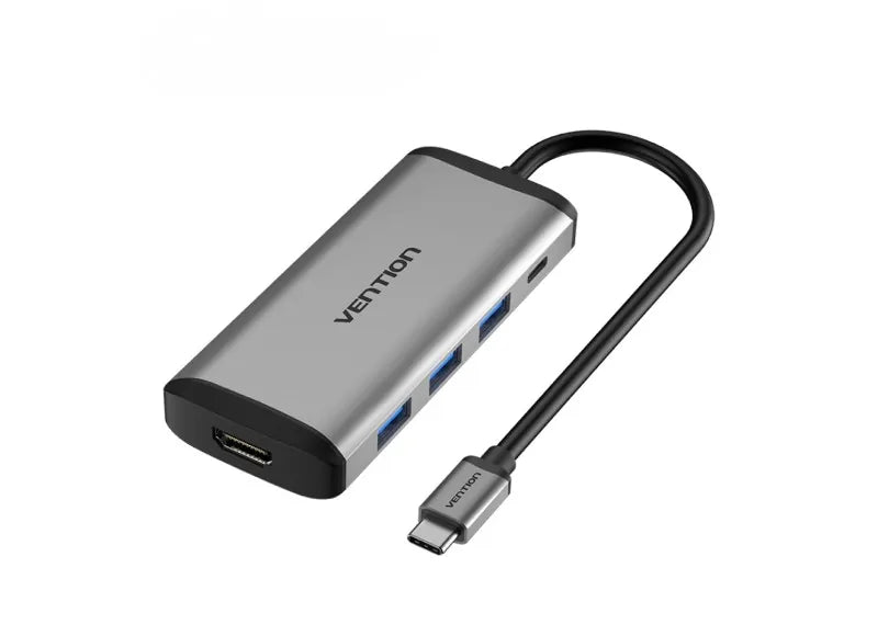 Vention USB Hub Metal USB-C σε HDMI/3-USB 3.0/PD Γκρι