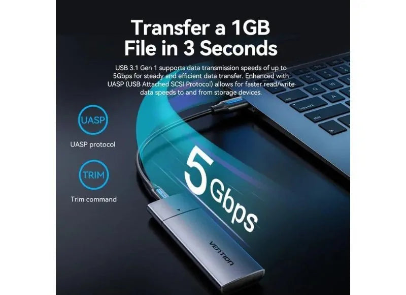 VENTION M.2 NGFF Θήκη για Σκληρό Δίσκο SSD USB 3.1 GEN 1-C (GRAY ALUMINUM)