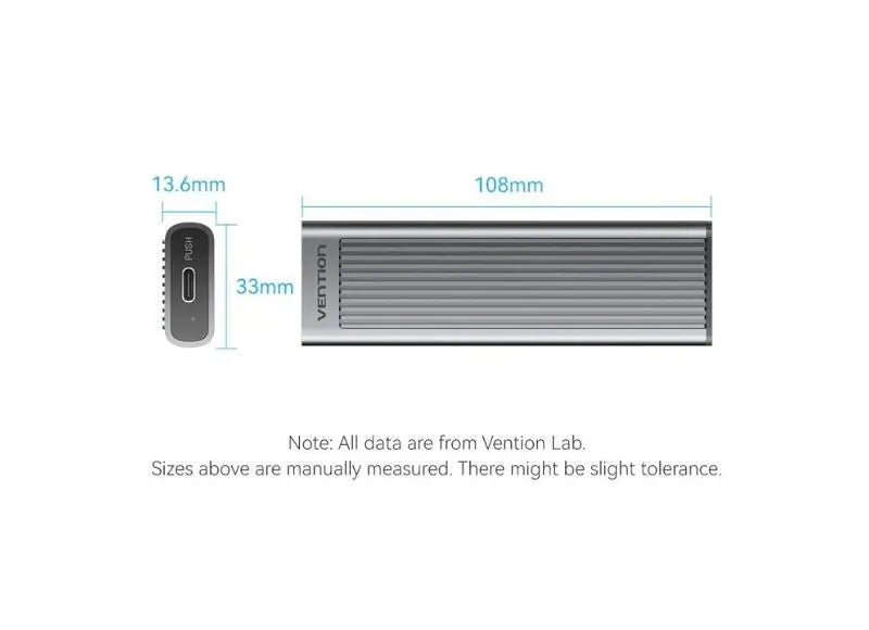 VENTION M.2 NVME Θήκη για Σκληρό Δίσκο SSD USB 3.1 GEN 2-C (GRAY ALUMINUM)