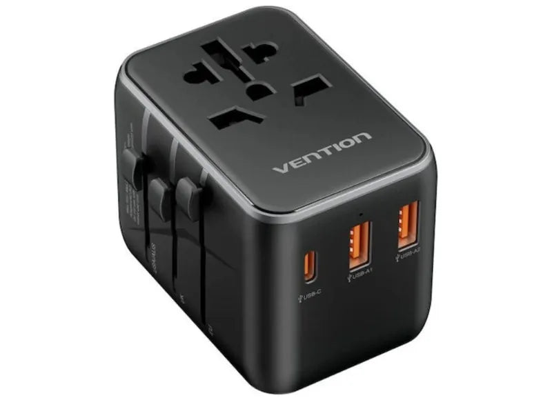 VENTION UNIVERSAL 20W ΑΝΤΑΠΤΟΡΑΣ ΤΑΞΙΔΙΟΥ 2X USB-A + USB-C ΜΑΥΡΟΣ
