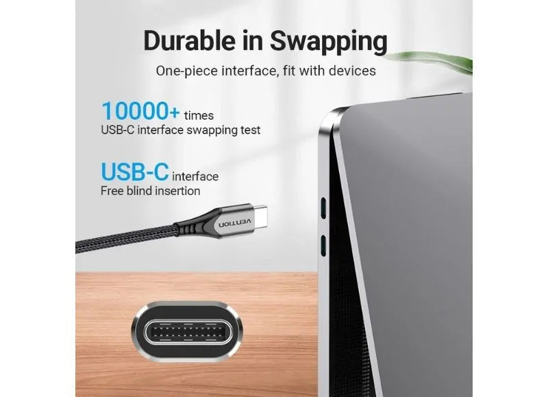 VENTION cable USB 2.0 male C TO male C 5A - 1m (GRAY ALUMINUM)