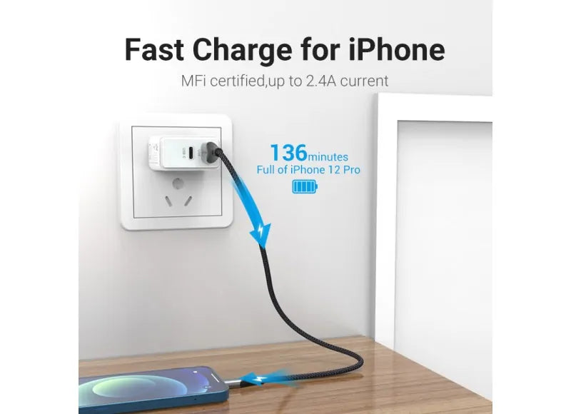 VENTION USB-A 2.0 TO LIGHTNING CABLE 2M (ALUMINUM GRAY)