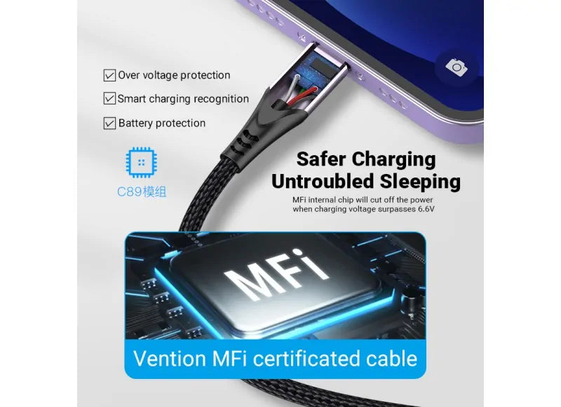 VENTION USB-A 2.0 TO LIGHTNING CABLE 2M (ALUMINUM PURPLE)