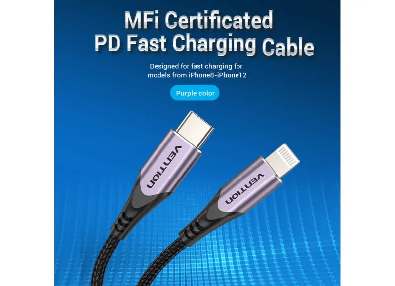 Vention Καλώδιο USB-C 2.0 σε Lightning 2m Aluminum Purple