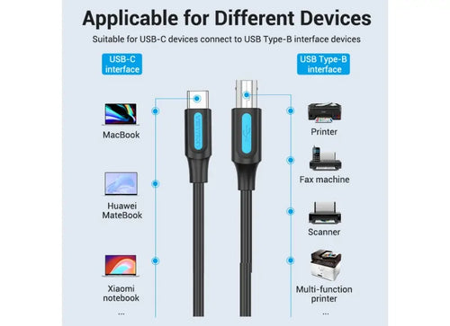 Vention Καλώδιο USB-C 2.0 σε USB-B 2A 1.5m Μαύρο