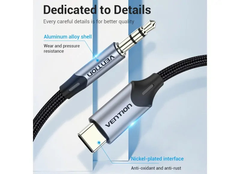 VENTION USB-C MALE TO 3.5MM MALE CABLE 1M (GRAY ALUMINUM)