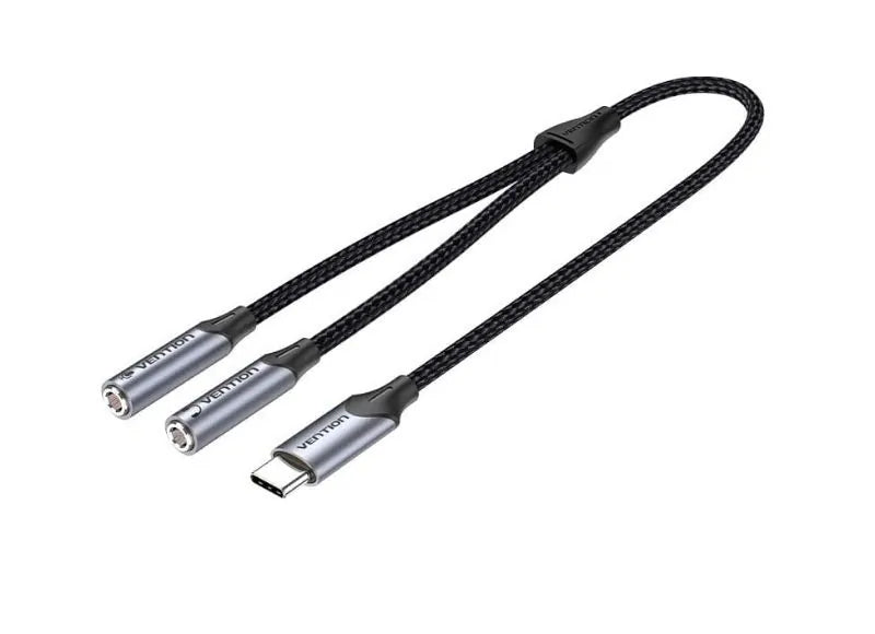 VENTION USB-C MALE TO TRS AUDIO & MIC JACK 0.3M (GRAY ALUMINUM)