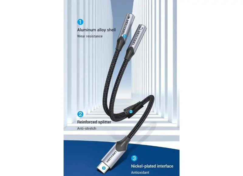 VENTION USB-C MALE TO TRS AUDIO & MIC JACK 0.3M (GRAY ALUMINUM)