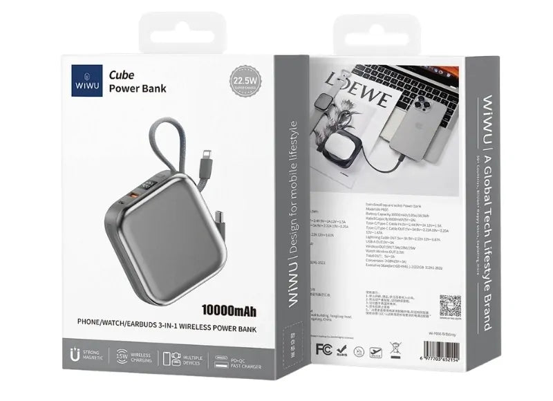 WIWU CUBE POWER BANK 22.5W WIRELESS CHARGER (GREY)