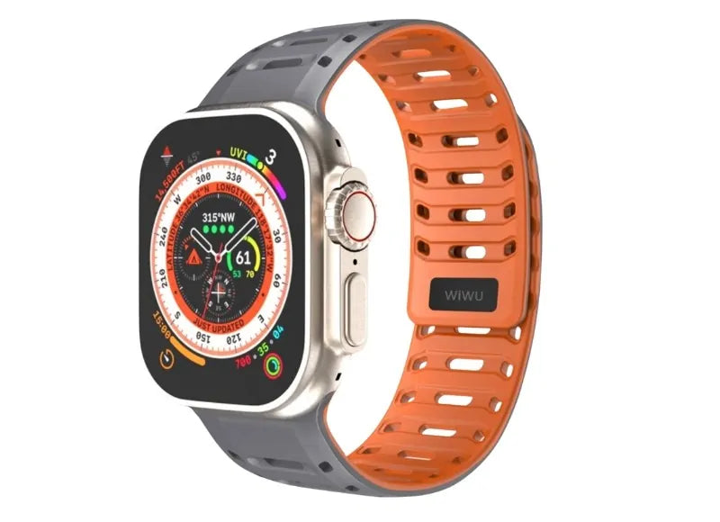 WIWU SILICONE AND METAL STRAP FOR APPLE WATCH 42/44/45/49MM SMARTWATCH STRAP (GREY ORANGE)