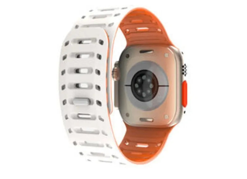 WIWU SILICONE AND METAL STRAP FOR APPLE WATCH 42/44/45/49MM SMARTWATCH STRAP (WHITE ORANGE)