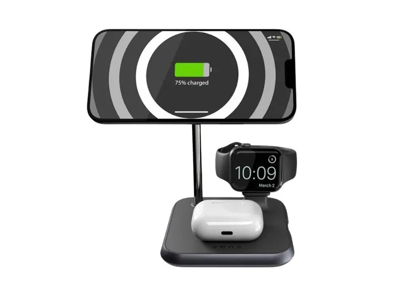 ZENS (4IN1) WIRELESS CHARGER 2x10W - (ALUMINUM,BLACK)